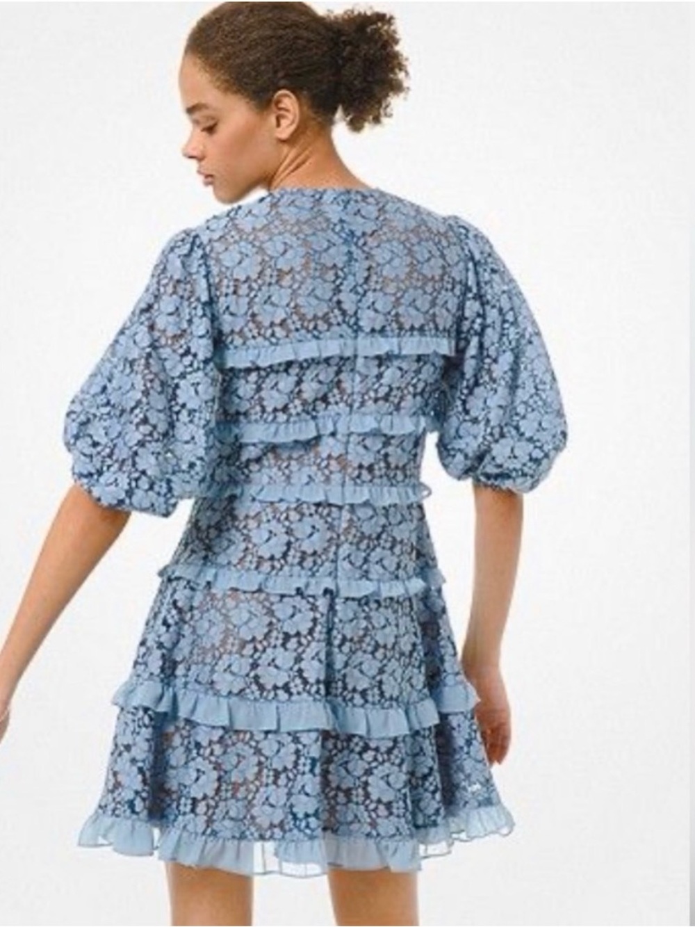 Michael Kors Chambray Blue Floral Lace Tiered Dress